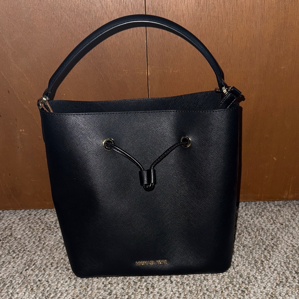 Michael Kors Black Leather Bucket Bag